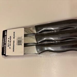 New Paring Knife Set Of 6 4” Ss Blade Serrated Black